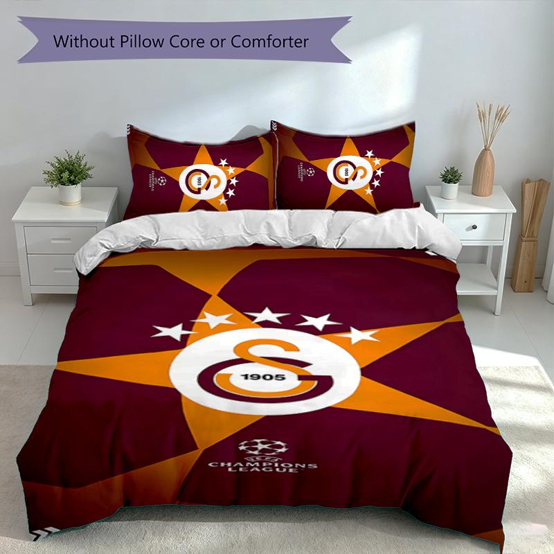 3pcs Galatasaray S .K Duvet Cover Set, Includes 1 Duvet Cover and 2 Pillowcases,Skin-Friendly&Comfortable Fabric,Suitable Bedding Sets