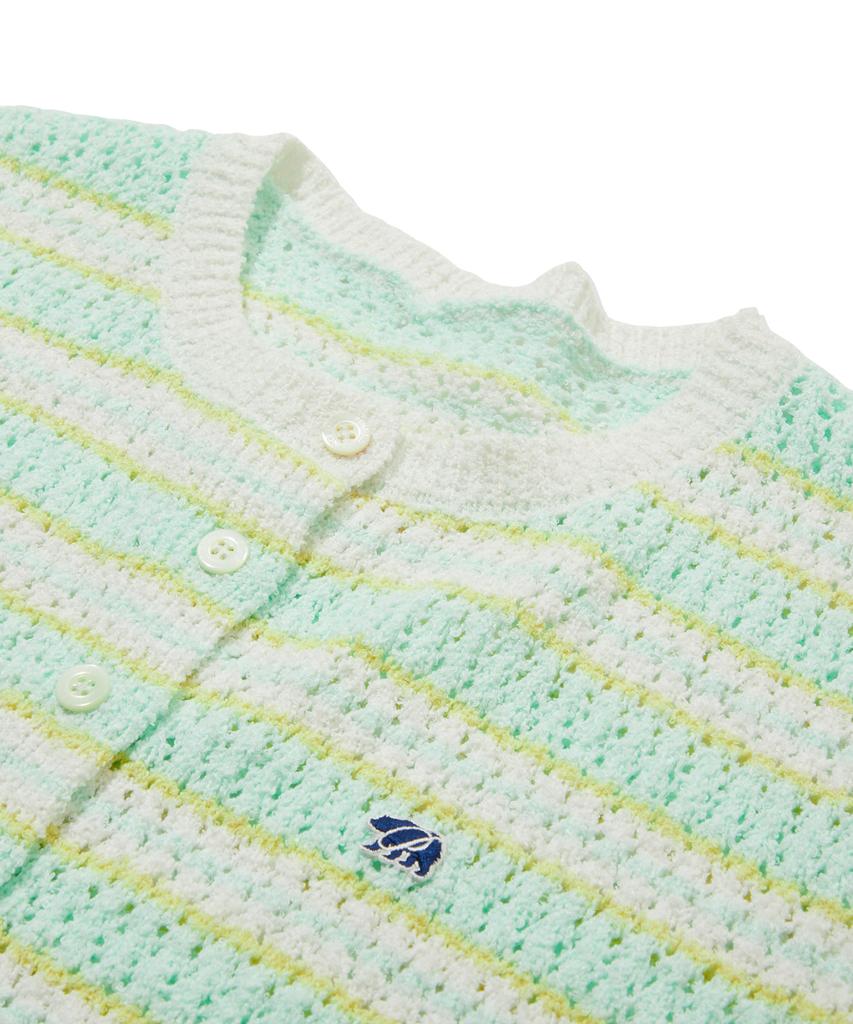 PENFIELD Кардиган женский с коротким рукавом, в полоску, с круглым вырезом, буклированный, в рубчик, небесно-голубой_Fs2Nj04F
