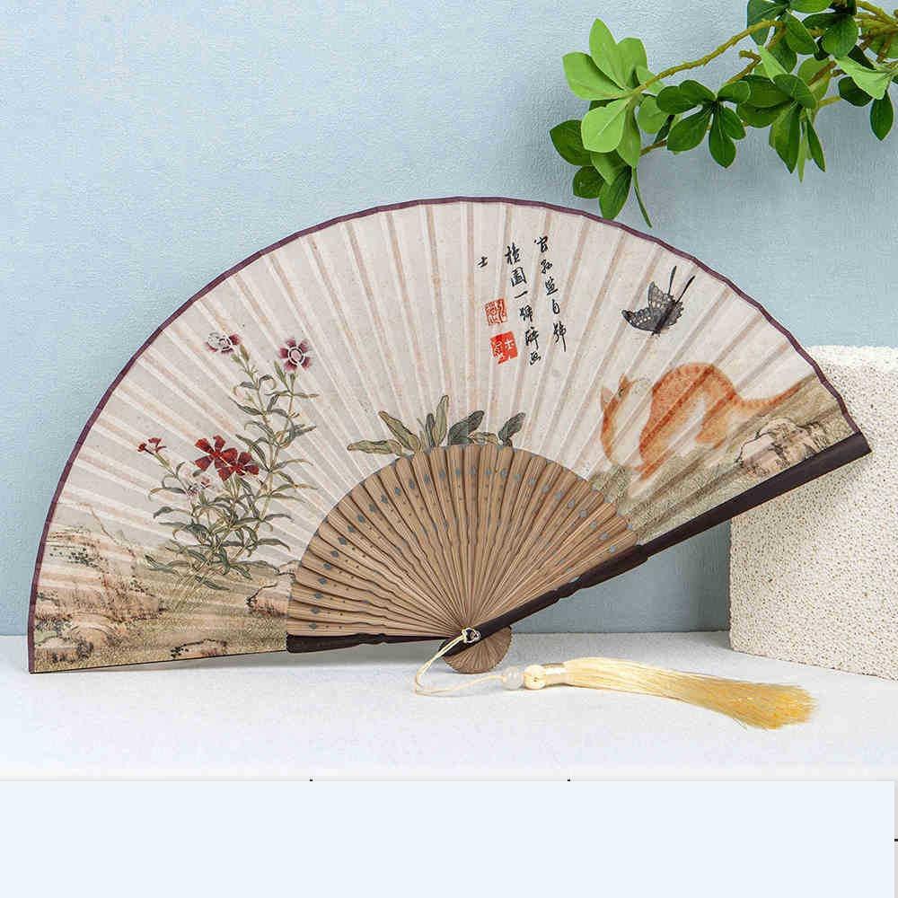 Бамбуковый каркас Рука Ручной веер Традиционное ремесло Веер для танца Ханфу Украшение для дома Орнамент Ремесло