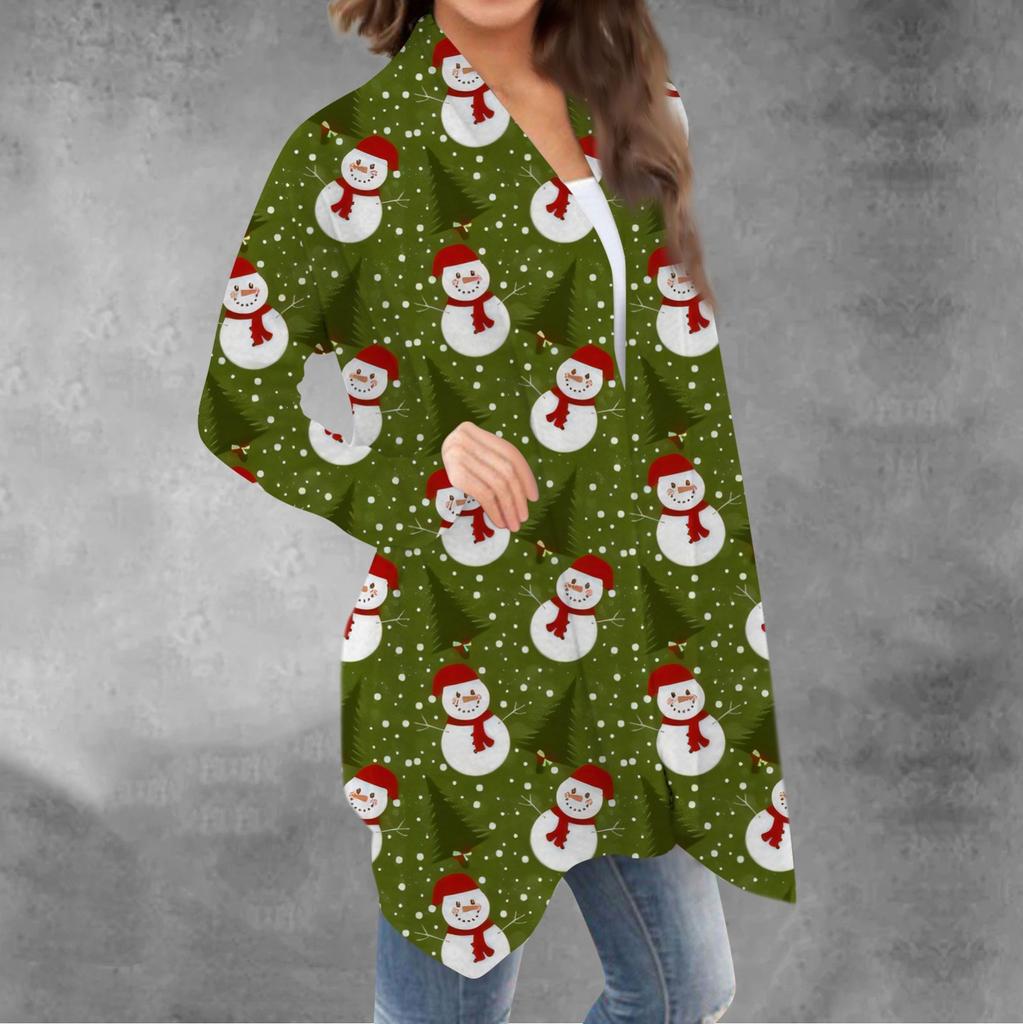 Women's Casual Long Sleeved Christmas Printed Cardigan Without Top Coat
