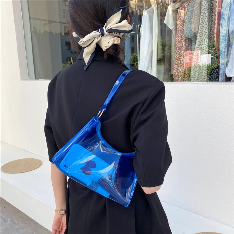 Yogodlns Women Underarm Shoulder Bag PVC Transparent Fashion Designer Small Handbag Purse Jell Hobos Bags Female Summer Top Handle Bags