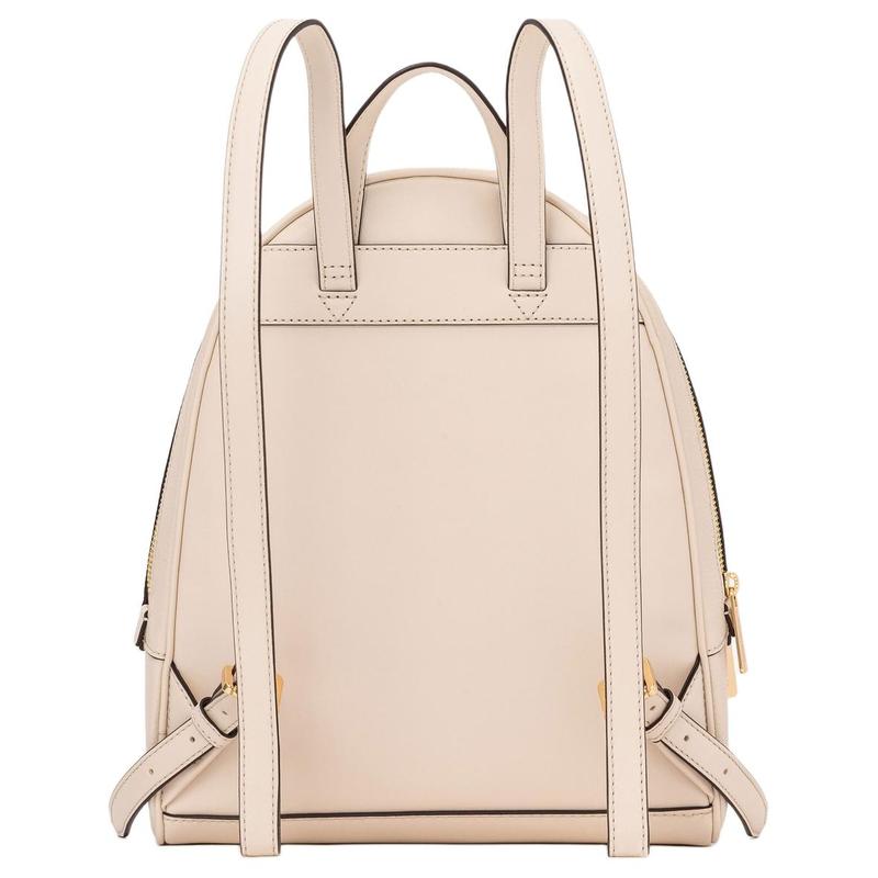 Michael Kors Rhea Zip Классический Простой Дизайн Металлический Логотип ЛОГОТИП Большой Вместимости Кожаный Рюкзак Средний Женский Светло-Кремовый
