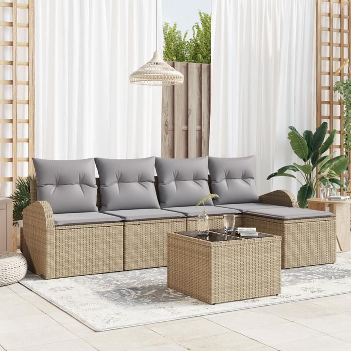Ensemble de Canapé de Jardin 6 Pièces avec Coussins Noir Rattan Synthétique, Canapé de Jardin 2 Places avec Rangement 3354679