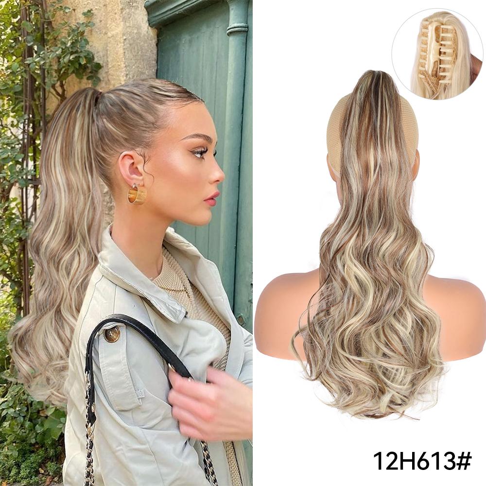 22" Ponytail Extension Claw Long Thick Wavy Curly Jaw Clip In Fake Pony Tails Soft Natural Looking Synthetic Hairpiece For Women