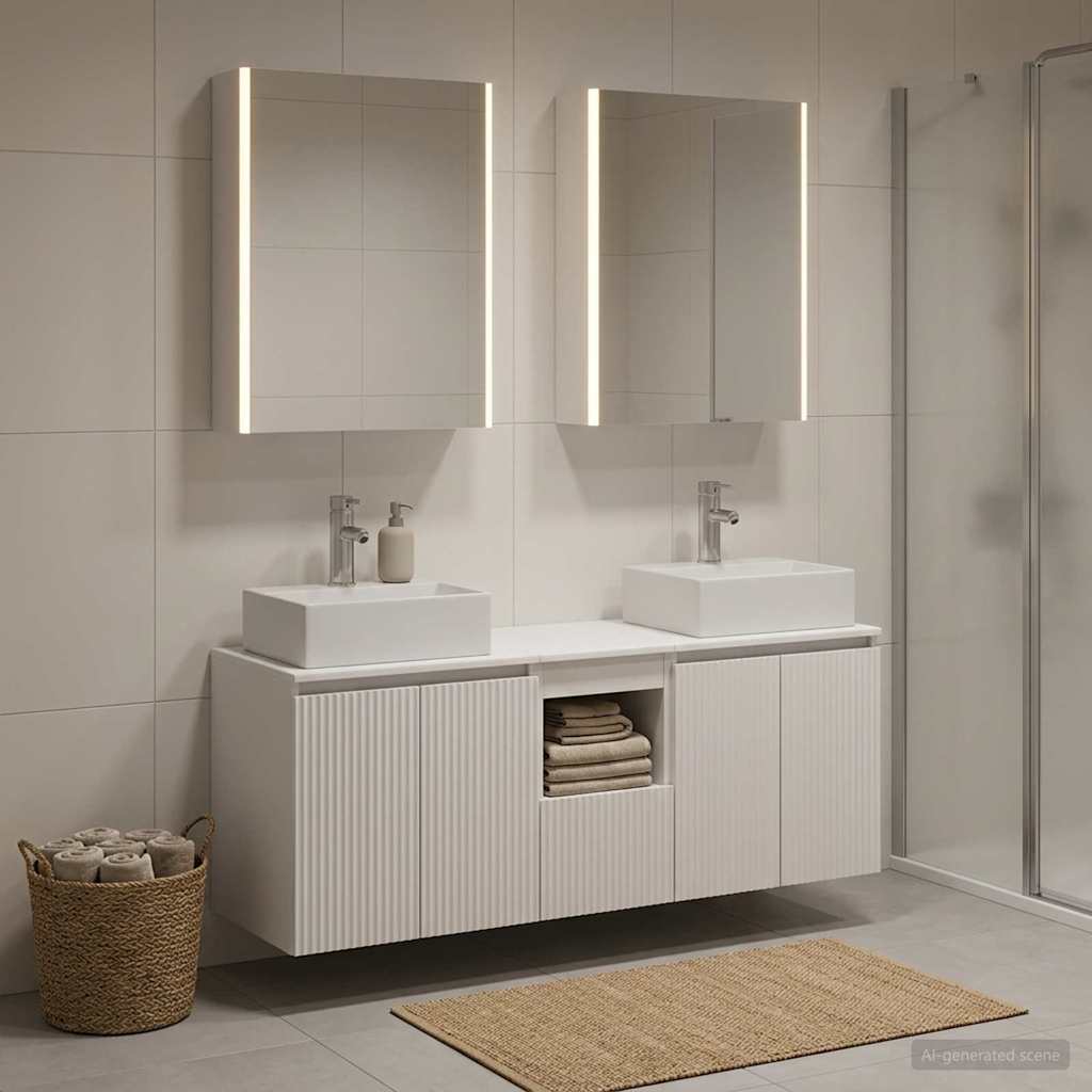 5 Piece Bathroom Cabinet Set White Particleboard