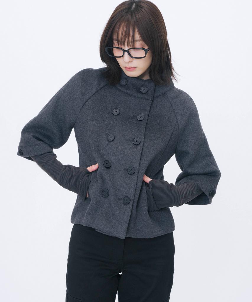 MISEKI SEOUL Double Button Layered Short Coat Charcoal