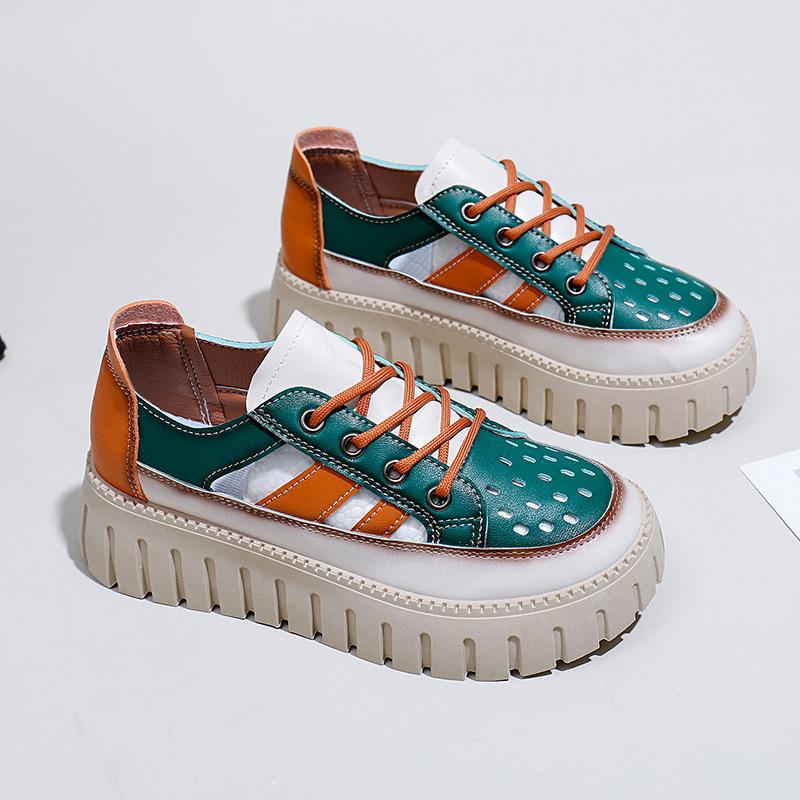 Дышащие белые туфли с низким берцем для женщин, новые летние туфли с большой головкой, повседневные кроссовки на толстой подошве