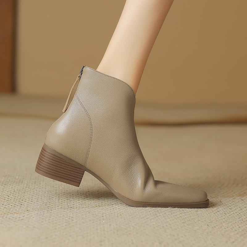 Concise Basic Women Ankle Boots Pointed Toe Mature Shoes Woman Back Zipper 2024 Autumn Winter New Genuine Leather Office Lady
