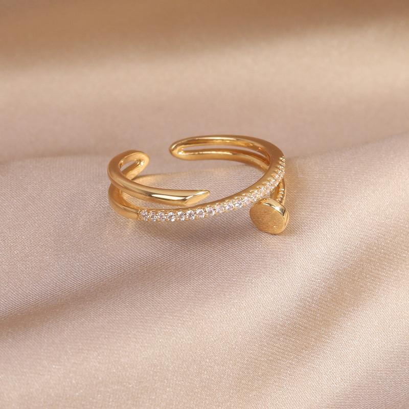 Модные ювелирные изделия Южной Кореи 14K настоящее золото гальваническое простое циркониевое кольцо элегантное женское открывающееся регулируемое кольцо