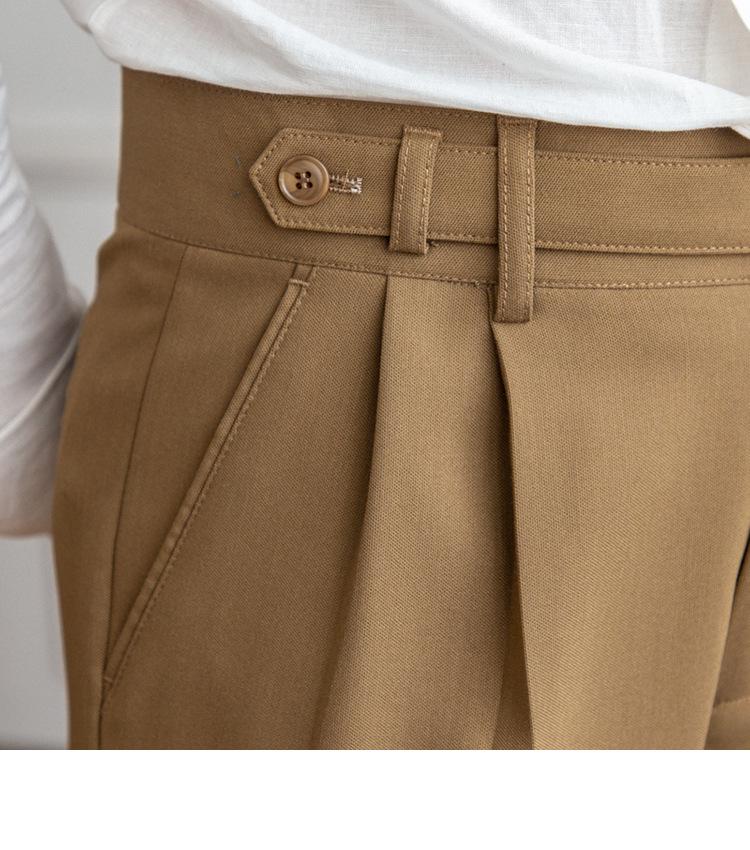 Men's Khaki Business Casual High-Waist Straight-Leg Trousers