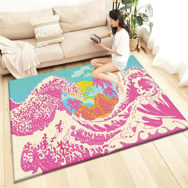 Ковер с принтом в японском стиле, для гостиной, домашний декор, коврик под диванный столик, противоскользящий, подушка для стула, коврик для отдыха, для пикника, кемпинга