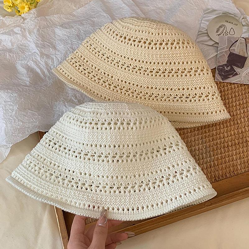 Summer New Hollow Knitted Sun Protection And Sunshade Hat For Women'S Leisure Versatile Small Fresh Fashion Pot Hat