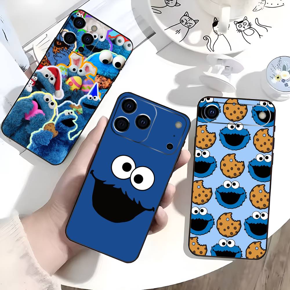 C-Cookies Monster Cartoon Phone Case For iPhone 17,16,15,14,13,12,11 Plus,Pro Max,XS,Soft Black Cover