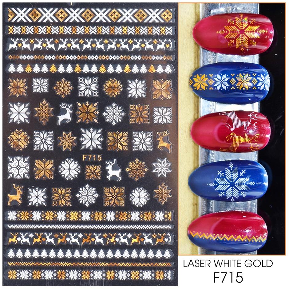 1 лист 3D Рождественская серия наклейки для ногтей наклейка дизайн ногтей украшения белый лазер золото красочные зимние снежинки лист сердце