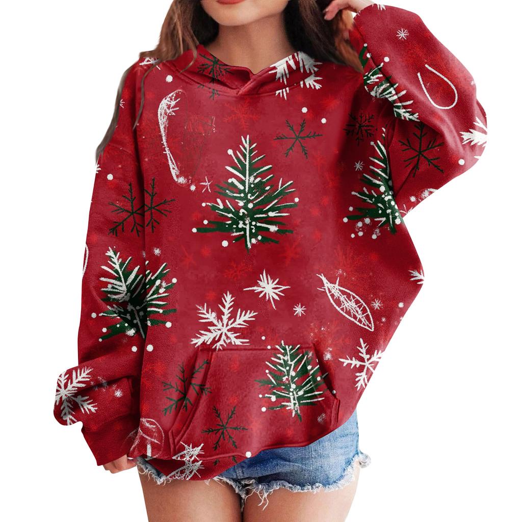 Sweatshirts For Teen Girls Hoodies Long Sleeve Drawstring Pullover Cute Oversized Hoodie Christmas Day