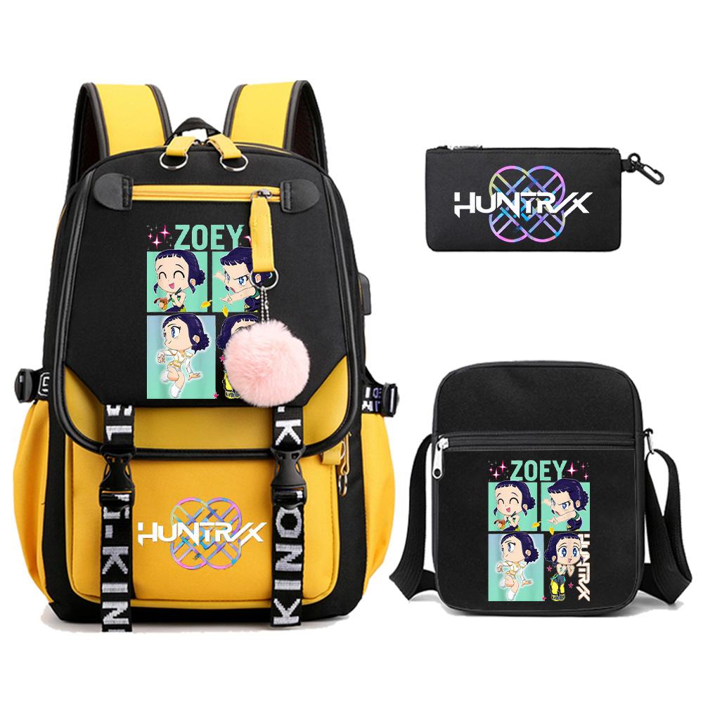 3Pcs/set Anime Cute Kpop Demon Hunters Printed Backpack with Shoulder Bag Pencil Case for Teenager Girl Boy Bookbag Large Capacity Travel Bag Kid Gift
