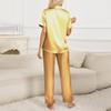 Женский шелковый однотонный пижамный комплект, женская пижама из двух частей с короткими рукавами и длинными брюками, пижама на пуговицах и домашняя одежда