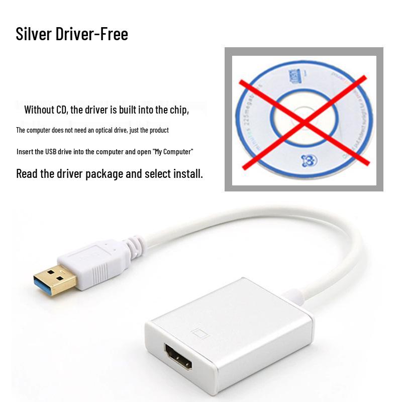 Адаптер USB 3.0 к HDMI: Не требующий драйверов, Серебристый/Черный, Конвертация HD-видео для ноутбуков