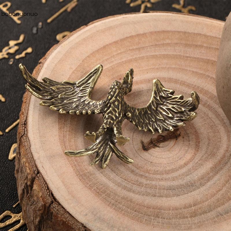Solid Brass Flame Phoenix Small Statue Desktop Ornament Chinese Mythical Beast Figurines Retro Home Feng Shui Decorations Crafts