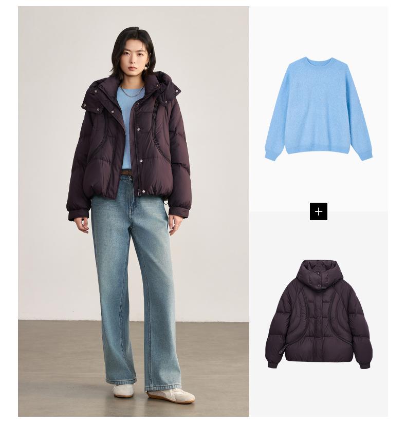 Short standing collar hooded down jacket