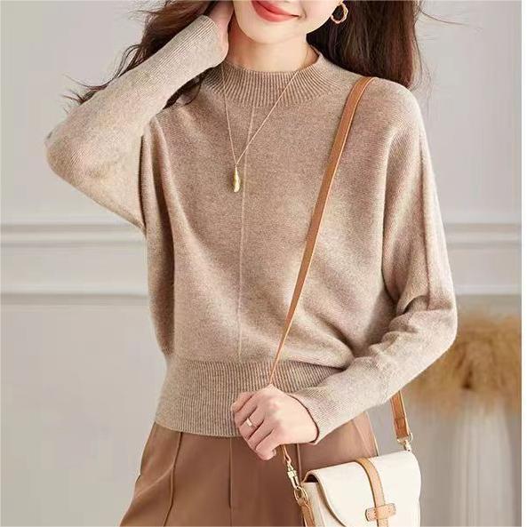 Spring and Autumn Women's Long Sleeve Solid Color Knitted Sweater Round Neck Sweater Autumn and Winter