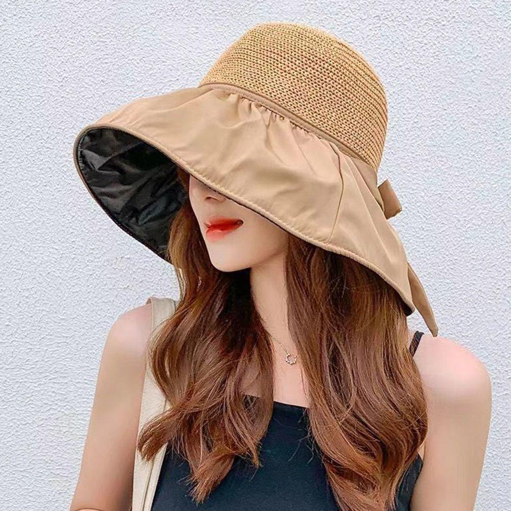 Wide Brim Bucket Hat Foldable Sunshade Hat Women Beach Cap