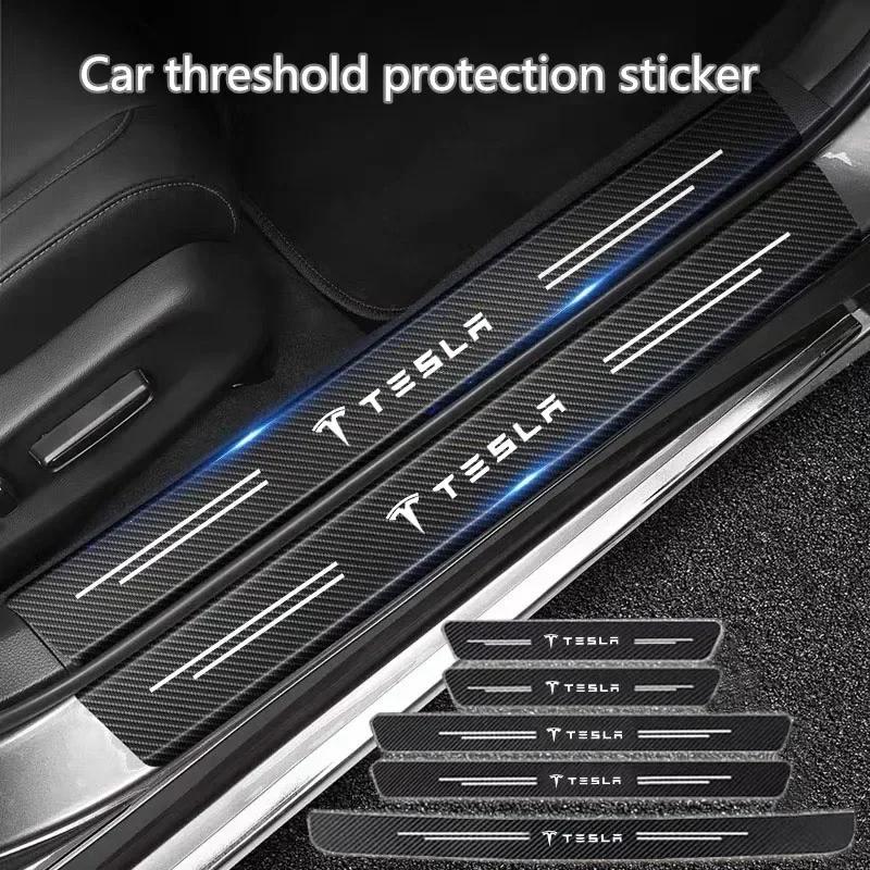 Автомобильная наклейка 2025 Новая Tesla Углеродное волокно Наклейка на порог двери автомобиля Автомобильная защитная полоса на багажник Для Tesla Model 3 X S Y аксессуары