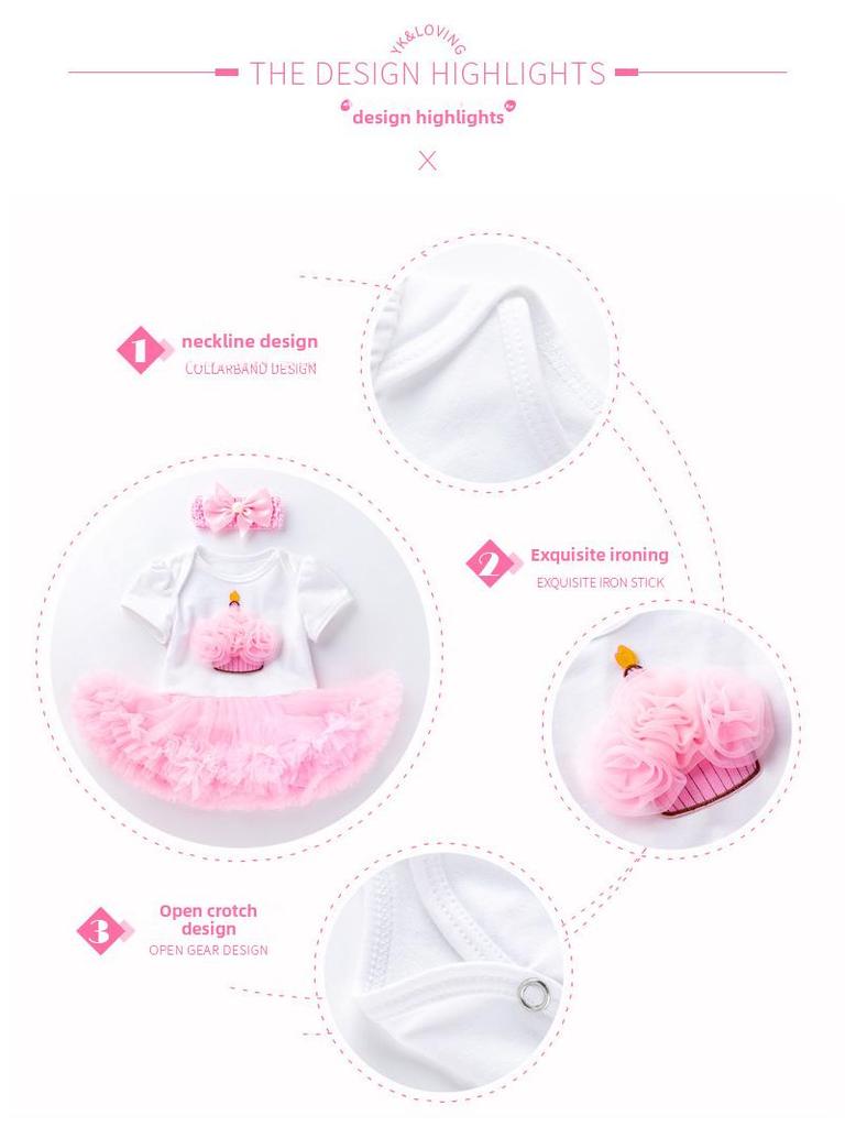 Комбинезон на день рождения для новорожденной девочки - комплект из двух частей с короткими рукавами