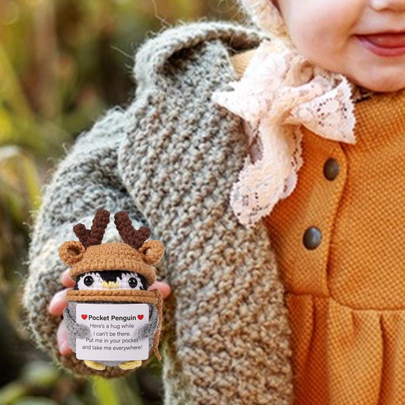 Funny Positive Penguin Collectible Doll With Encouragement Card Small And Cute Toy Wearing Hat Doll For Cheer Up Decorations