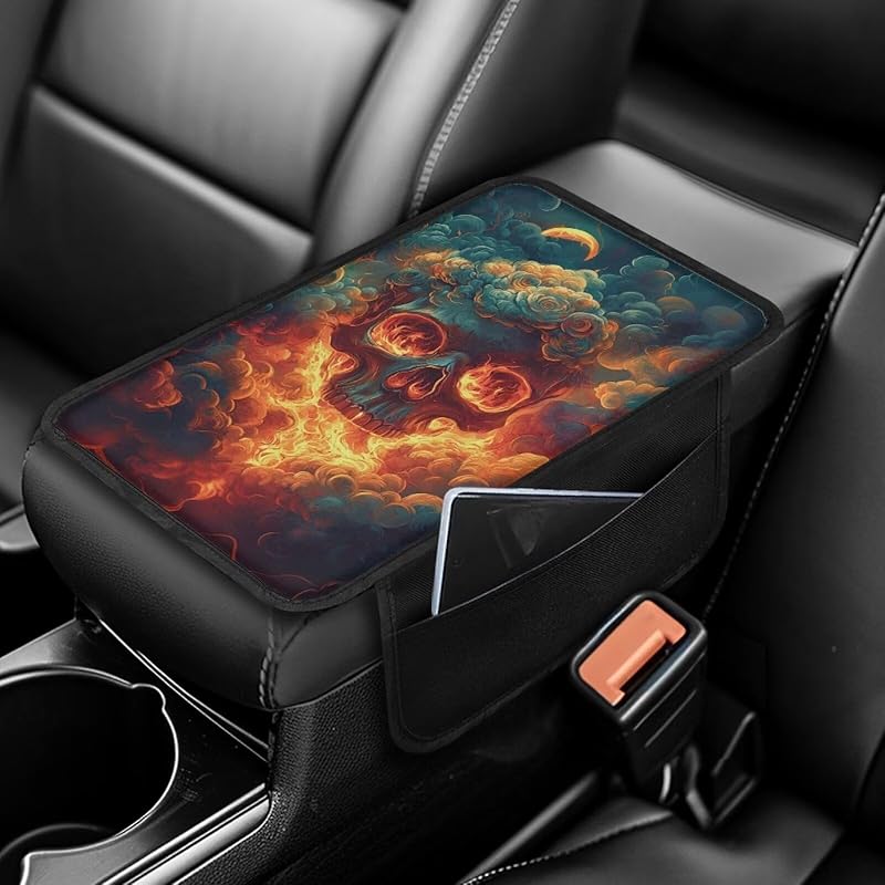 Чехол на центральную консоль автомобиля с принтом черепа, нескользящий чехол на подлокотник для автомобиля, универсальные защитные чехлы для подлокотников, подходят для автомобилей, внедорожников, декоративные чехлы для автомобилей