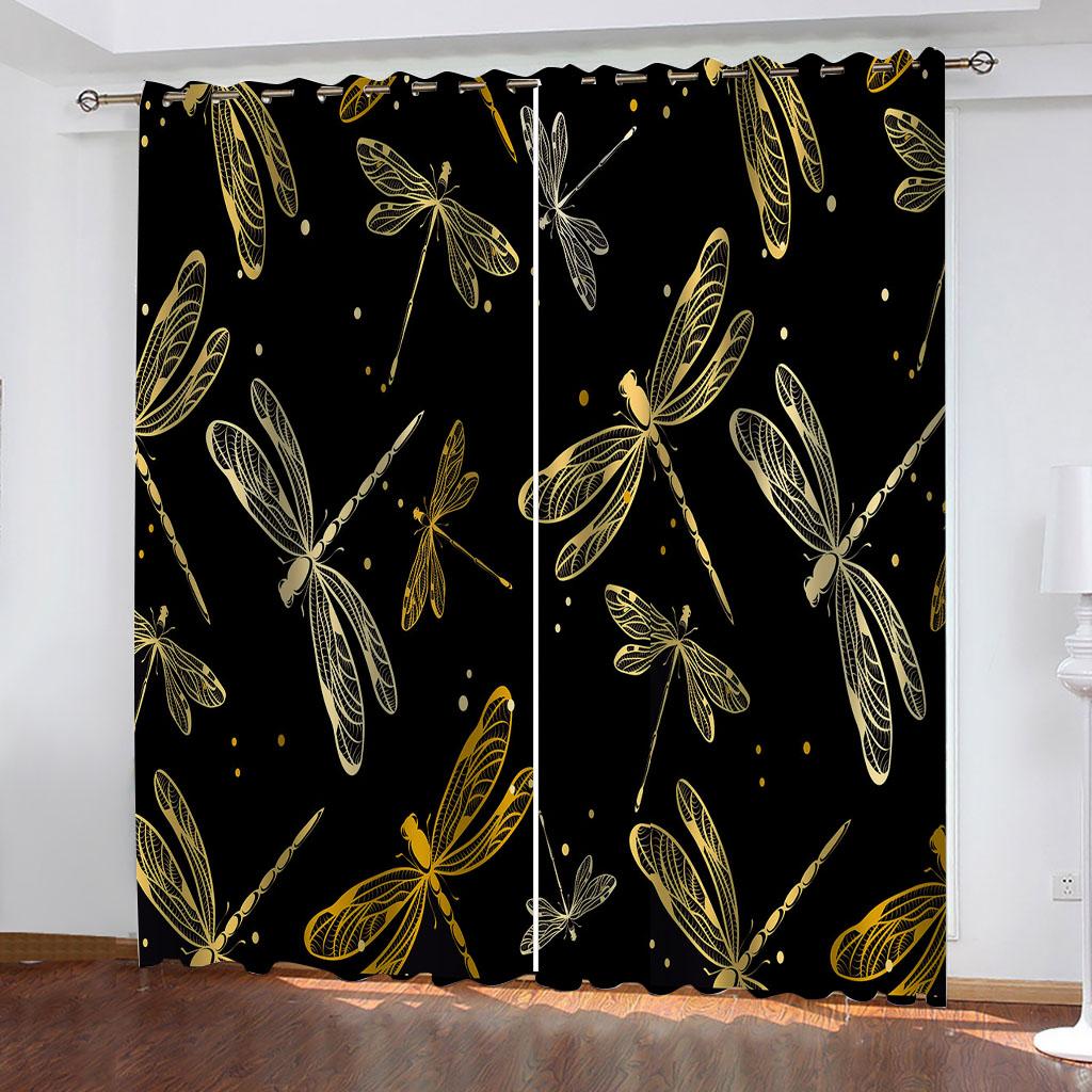 Curtains For The Home 3D Animal Dragonfly Living Room Curtains 2 Pieces Fashion, Bedroom Blackout Curtains Sunscreen Uv