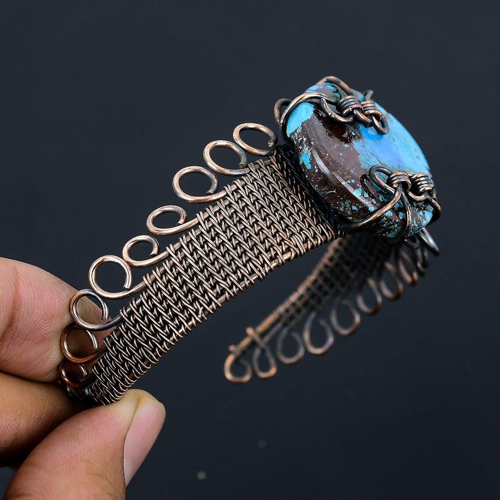 Тибетский бирюзовый браслет из чистой медной проволоки, обернутый ювелирными изделиями ручной работы, регулируемый браслет
