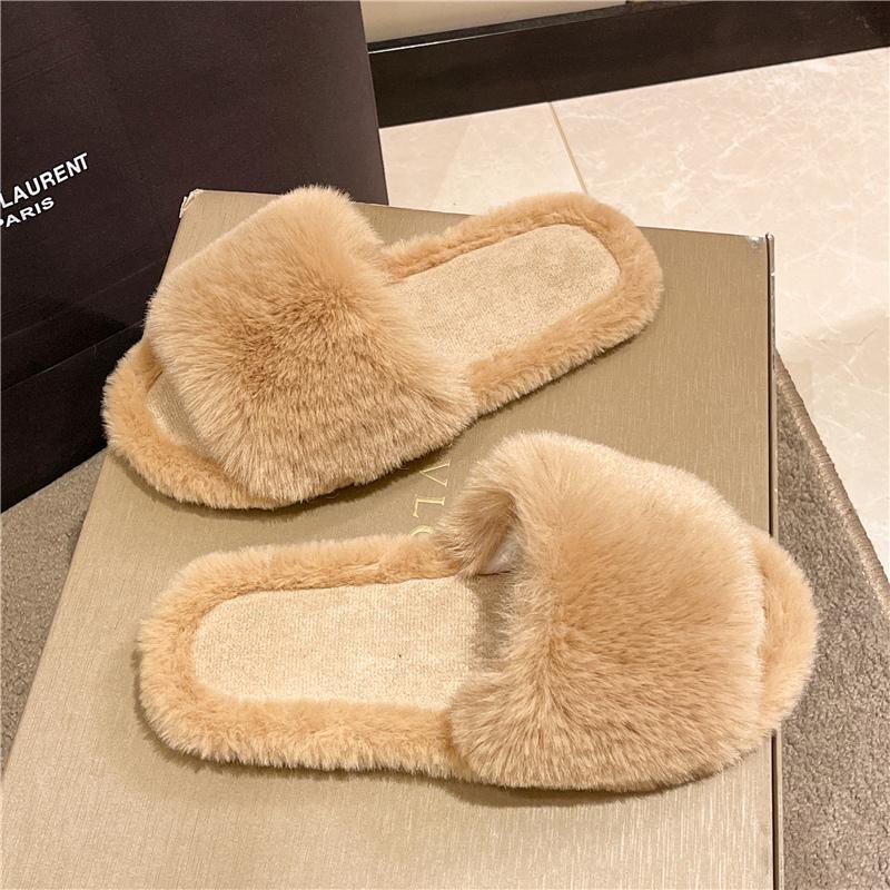 Женские домашние тапочки осень-зима с мехом, нескользящие повседневные домашние туфли на плоской подошве, однотонные женские шлепанцы, теплая обувь