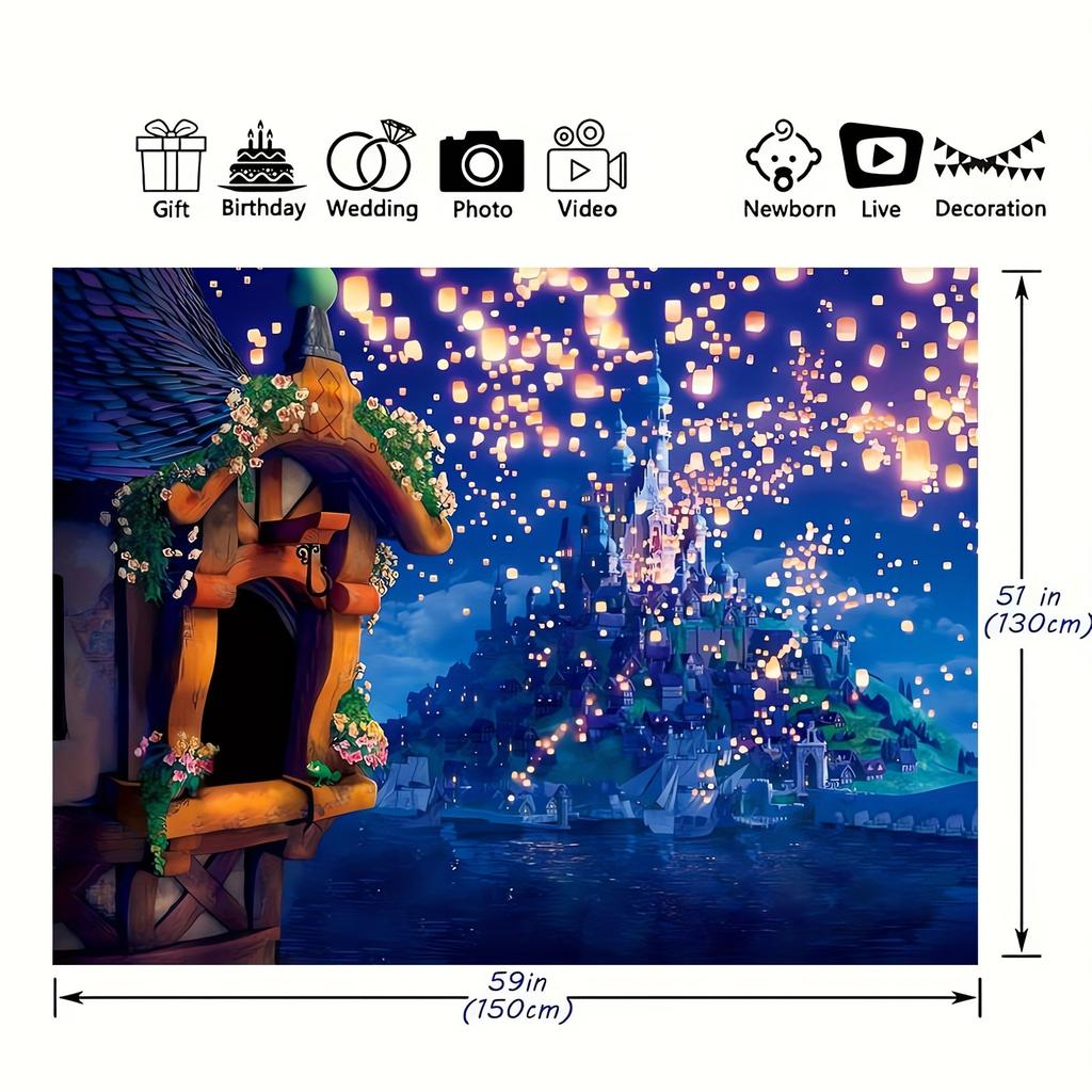 Fairy princess background High tower Rapunzel night island background photography photography accessories, party decorations