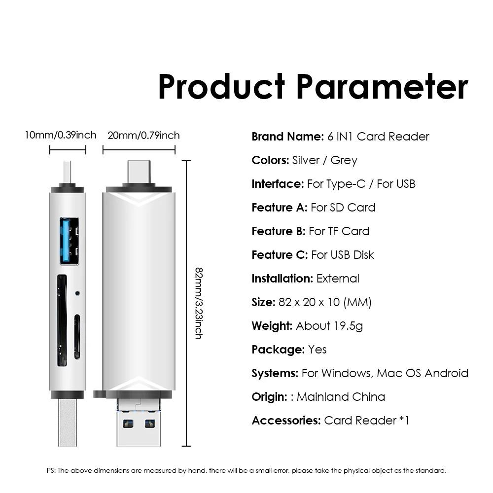 6-в-1 OTG Многофункциональный USB 3.0 Картридер U-диск TYPE-C/USB/TF/SD Флеш-накопитель Карта памяти для Адаптера Телефона Ноутбука Компьютера