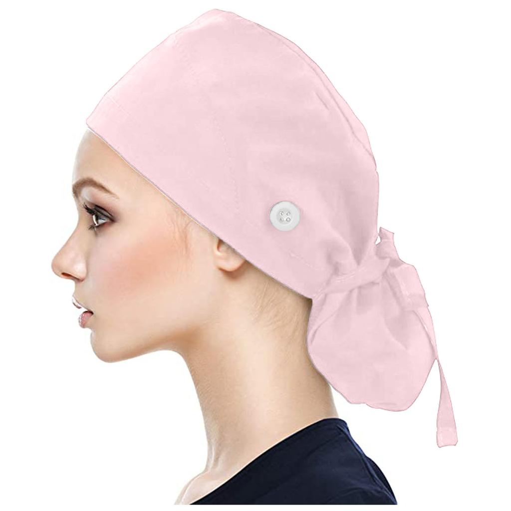 Scrub Cap With Buttons Bouffant Hat With Sweatband for Womens and Mens