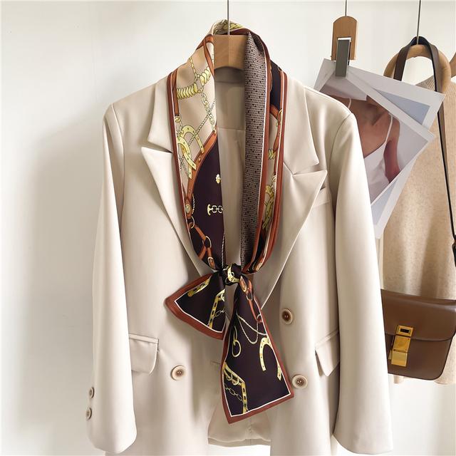 Silk Ribbon Scarf Satin Headkerchief Luxury Long Hair Hand Design Fashion Print Wrist Foulard Bandana Neck Tie Scarves