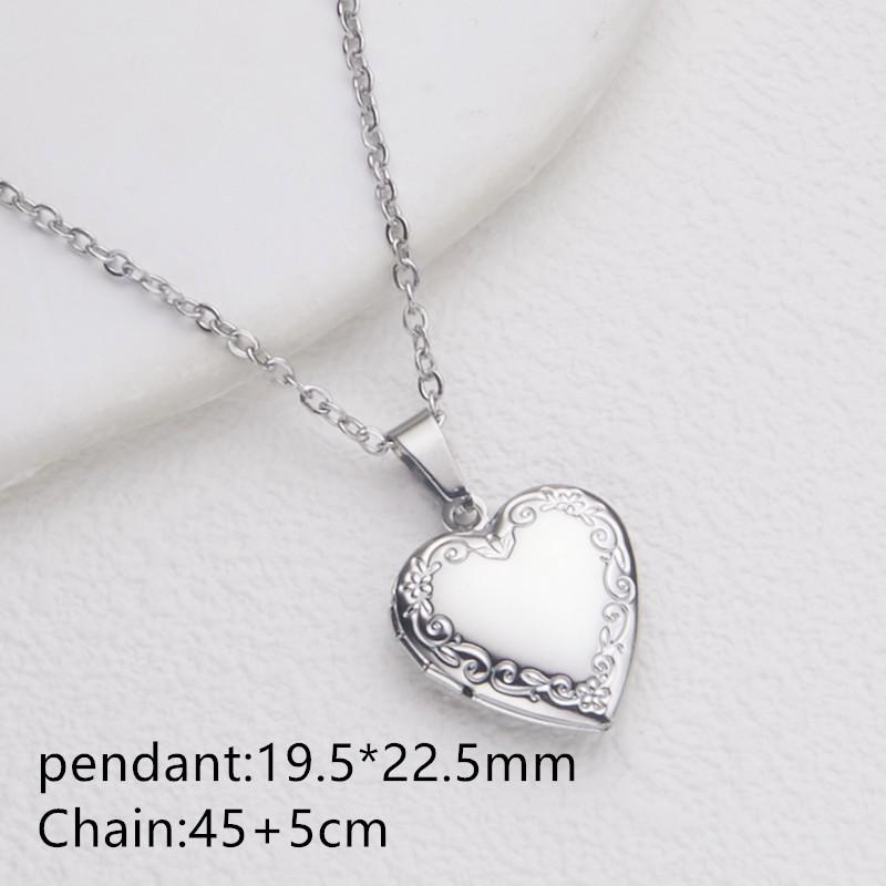 Stainless Steel Silver & Gold Women's Heart Photo Frame Locket Necklace