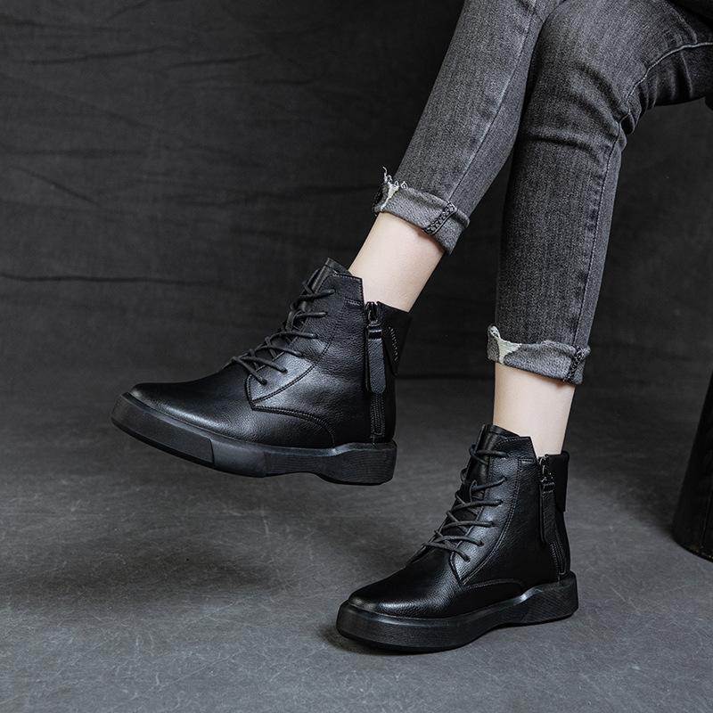 2025 Autumn and Winter Soft-soled Women's New British Martin Boots Casual Flat-bottomed Velvet Retro Cotton Boots Versatile Short Boots