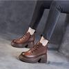 2024 Spring and Autumn New Leather Thick Bottom Boots Women Fashion Retro Height Increase Short Boots Women