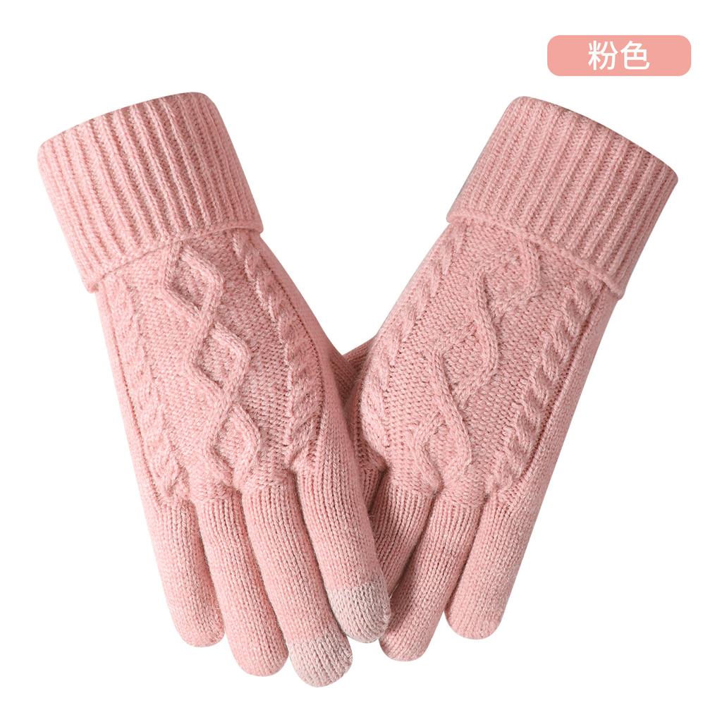 Теплые вязаные перчатки женские зимние для велоспорта офисные простые ветрозащитные двухслойные перчатки с сенсорным экраном