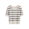 Round Neck Striped Hollow Cotton Sweater Short Sleeves for Women In Summer New Contrasting Color Loose and Versatile Short Top