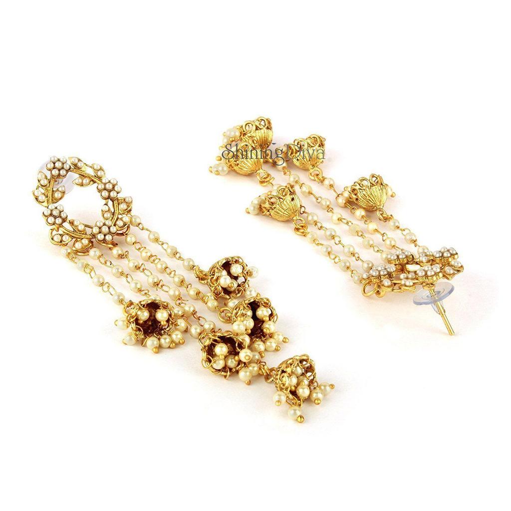 Позолоченные стильные традиционные серьги с жемчугом Джумка Джумки для женщин и девочек (золотой)