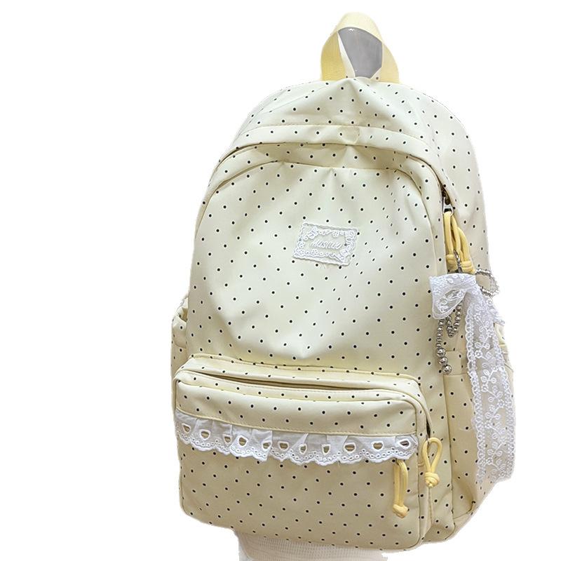 Schoolbag, Japanese-style girl's polka dot backpack, women's large capacity lightweight student backpack, cute cartoon new versatile backpack