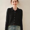 Women's Cashmere Polo Collar Knit Cardigan with Elegant Lapel Design