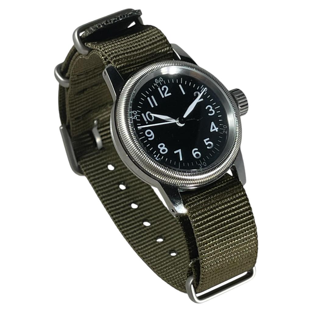 M.R.M.W. Men's Military Watch, Type A-11, 12H, Black Dial, Green Nylon NATO Strap