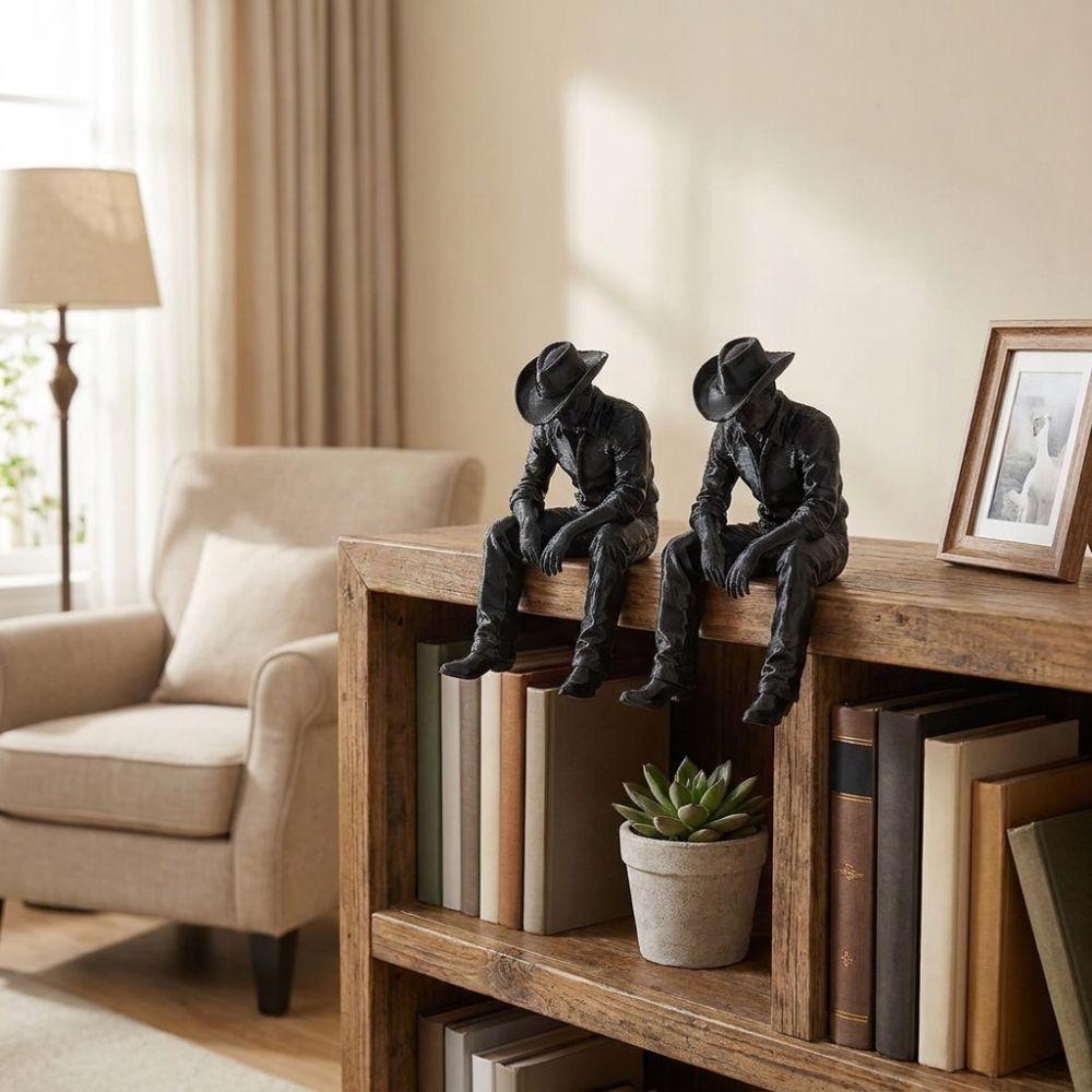 3D Printed Hanging Head Cowboy Statue Western Style Cowboy Figurine Ornament Study Bookshelf Edge