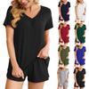2 шт./комплект женский летний пижамный костюм V-образный вырез короткий рукав пижамы комплект домашняя одежда