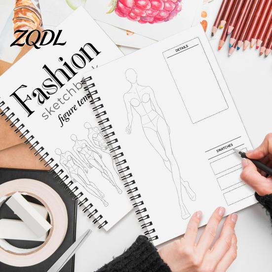 Art Supplies for Fashion Students Human Body Template Coloring Book, Spiral Bound 360 Degree Flat Spread Sketch Book Drawing Pad, Cotton Pulp