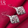 925 Sterling Silver Square Geometric Pendant Piercing Earrings Fashionable Wedding Jewelry
